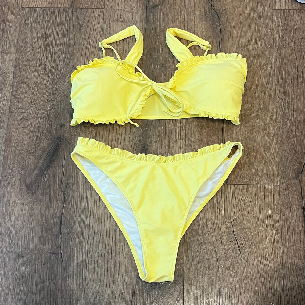Yellow Ruffled Kids Bikini Set